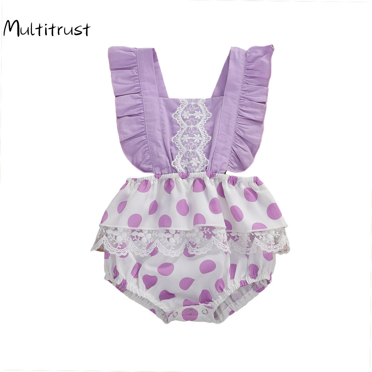 Summer Kids Girls Boys Lovely Bodysuits Lace Polka Dot Print Ruffles Short Sleeve Jumpsuits Outfits 0-24M