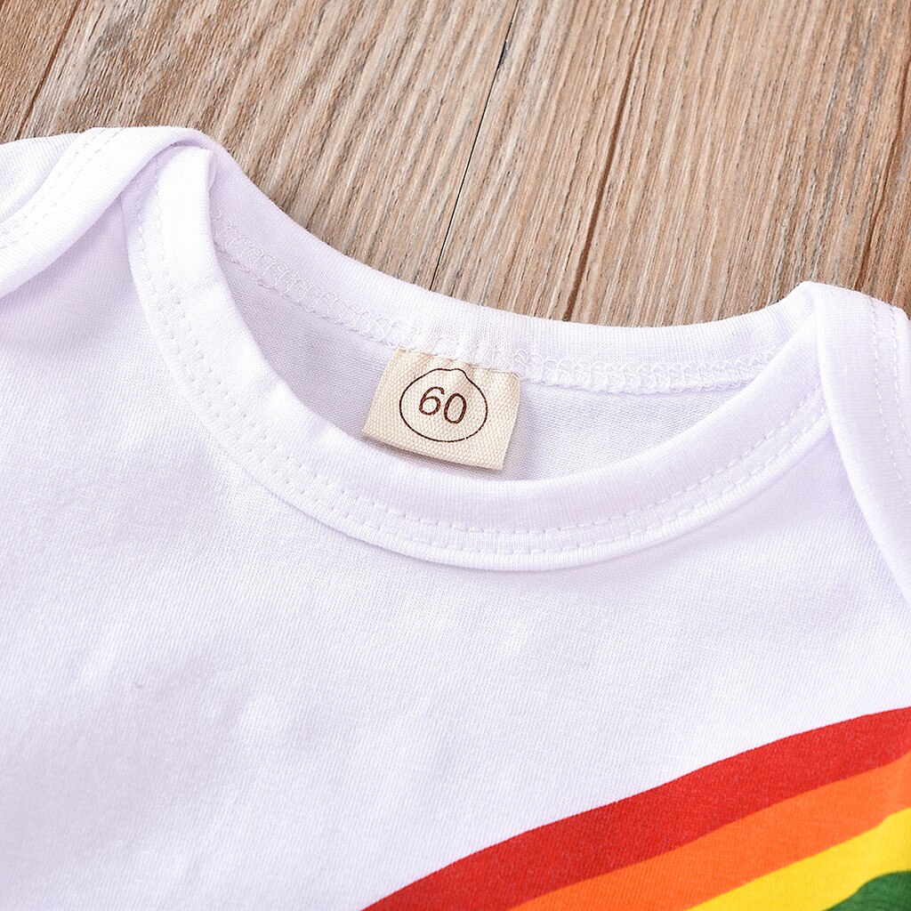 Novo verão bebê macacão recém-nascido infantil meninas meninos moda arco-íris franja impresso borla manga curta bodysuit roupas casuais