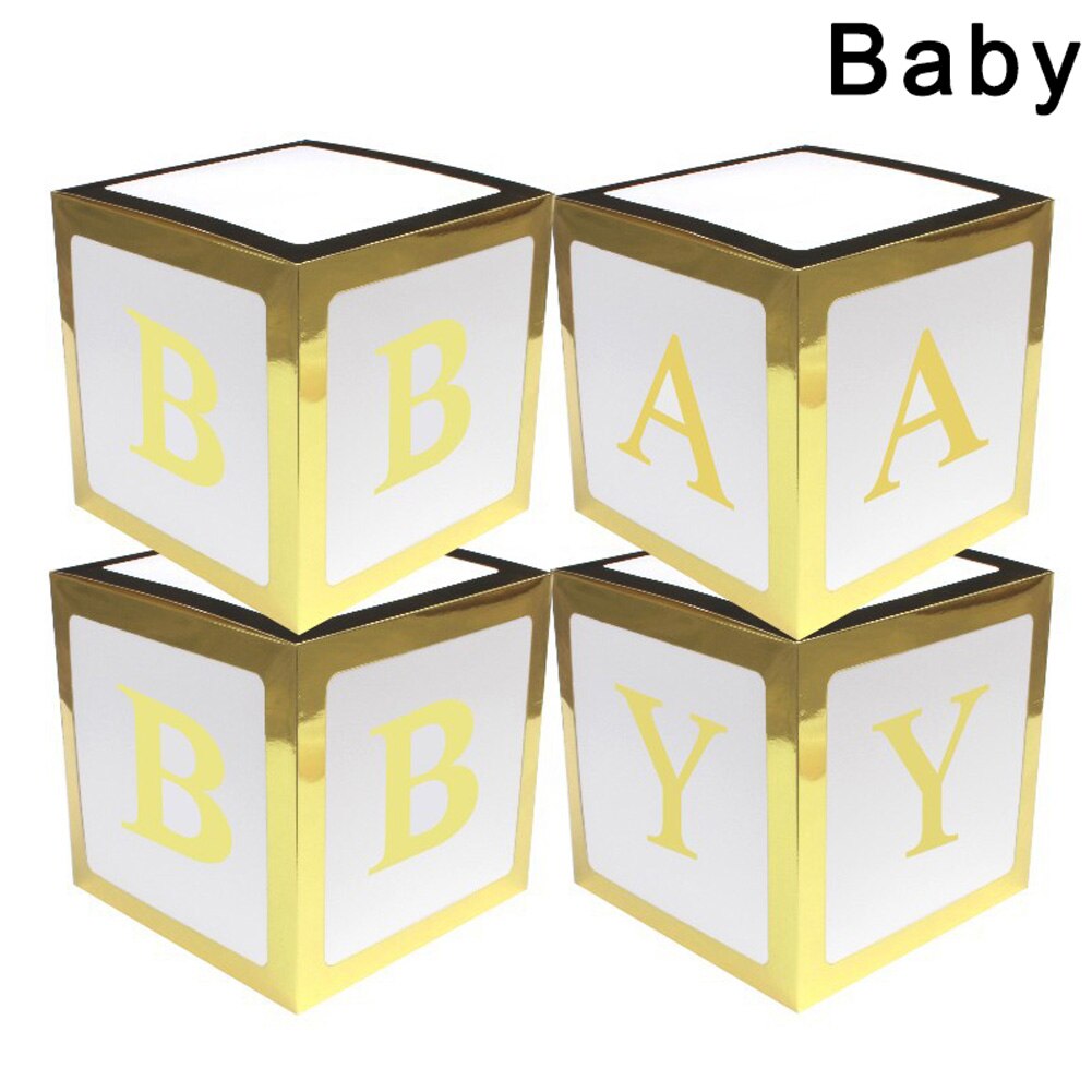 4 stk / sæt baby shower festindretning ballonkasse gennemsigtig papkasse xmas 66cy: Guld baby