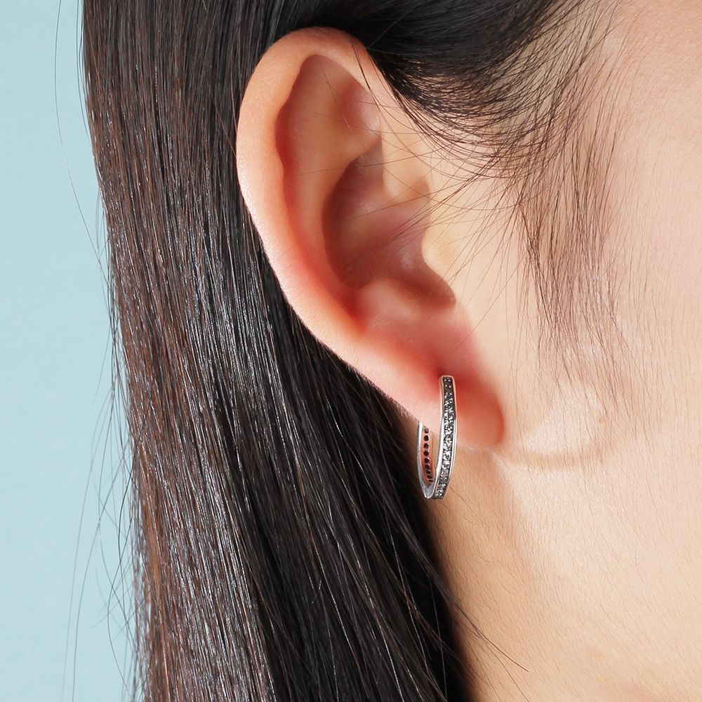 Classic 925 Sterling Silver Round Hoop Earrings for Women Cubic Zirconia Paved Circle Earrings Silver 925 Jewelry Wedding