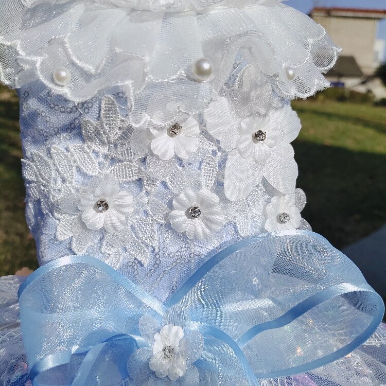 Vestido de lujo con lentejuelas y lazo para perro, vestido de princesa de color azul claro y rosa, a la , tutú de boda para perros pequeños
