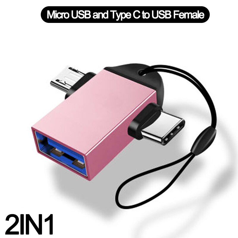 Convertitore di cavo da maschio a USB femmina di tipo C per telefono cellulare 2in1 connettore da Micro usb a USB adattatore OTG per laptop U Disk Mouse: 2IN1 Rose gold