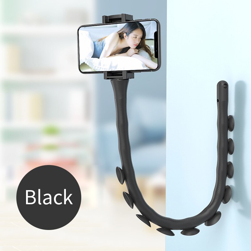 Universal Lazy Holder Arm Flexible Mobile Phone Holder Suction Cup Stand Wall Desk Bicycle Stents Caterpillars Bracket for Phone: Black