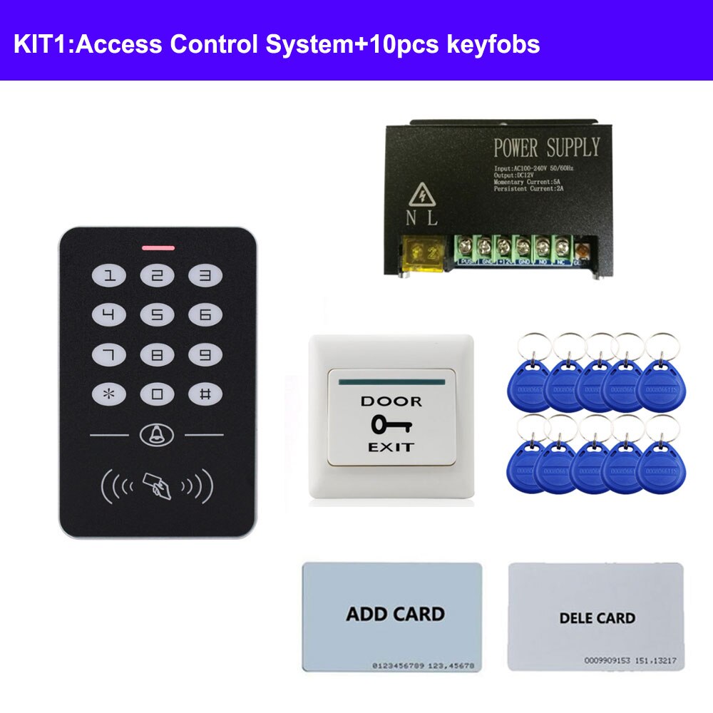 Various Door Access Control System Kit ID keypad access control + Power Supply +exit button+ Electric Door Locks for office: KIT1
