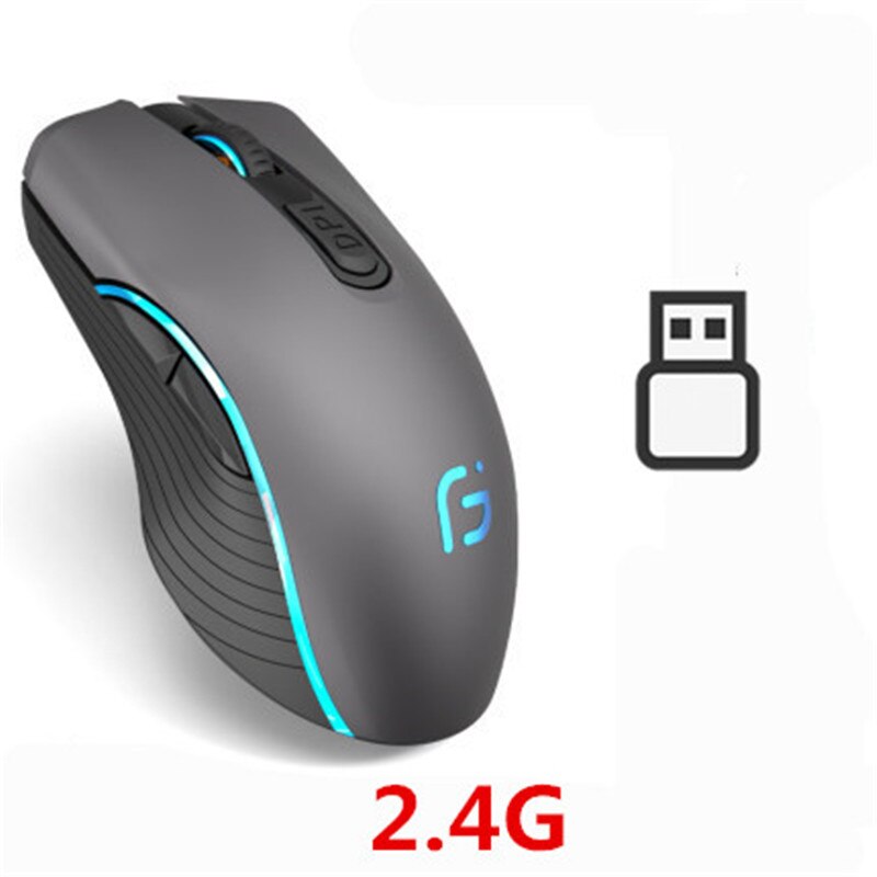 Computer Muis Bluetooth 4.0 + 2.4Ghz Draadloze Dual Mode 2 In 1 Mause 2400Dpi Ergonomische Draagbare Optische Voor pc/Laptop: 2.4G Gray