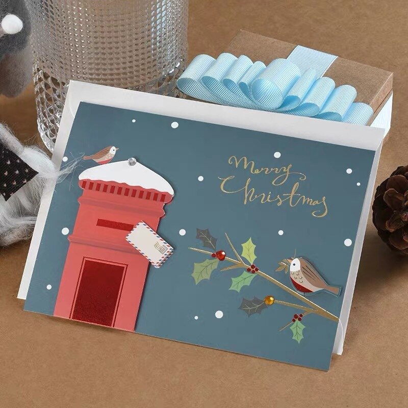 Vintage kraftpapier Hollow out Kerst bericht met envelop Kerstmis Nieuwjaar zegen groet dank card c: 06 style