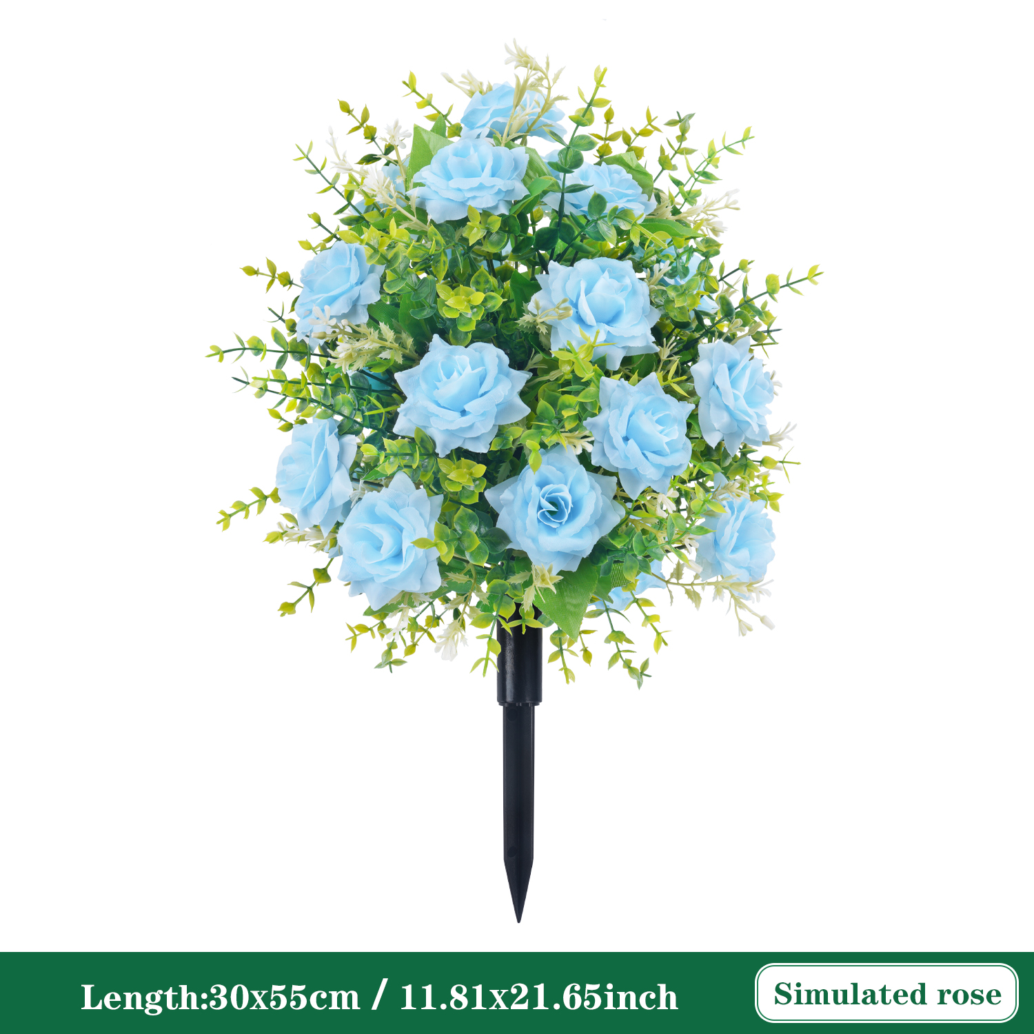 Rosa de flores artificiales con picos de tierra, estaca de jardín, arbustos verdes de imitación, decoración de jardín, porche de jardín al aire libre, decoración de boda: M / Castaño