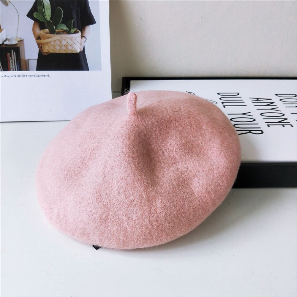 Wollen baret hoed voor dames en heren - Franse stijl klassieke kleur baret, unisex zachte warme vintage kunstenaar hoed, Fuchsia, One size