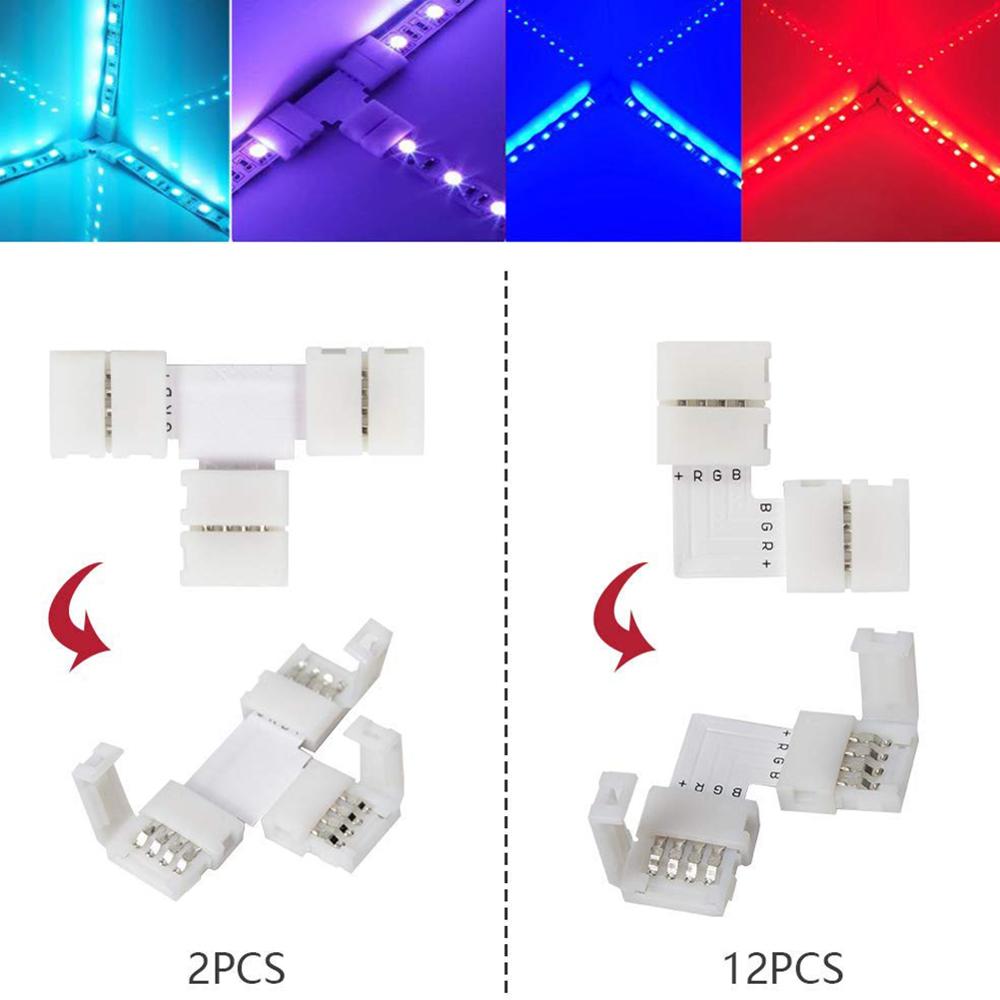 95pcs Led Strip Connection 5050 4 Pins RGB LED Strip Light Jumper Wire Connection Terminal Splice T/L-Shaped Led Connector Kit