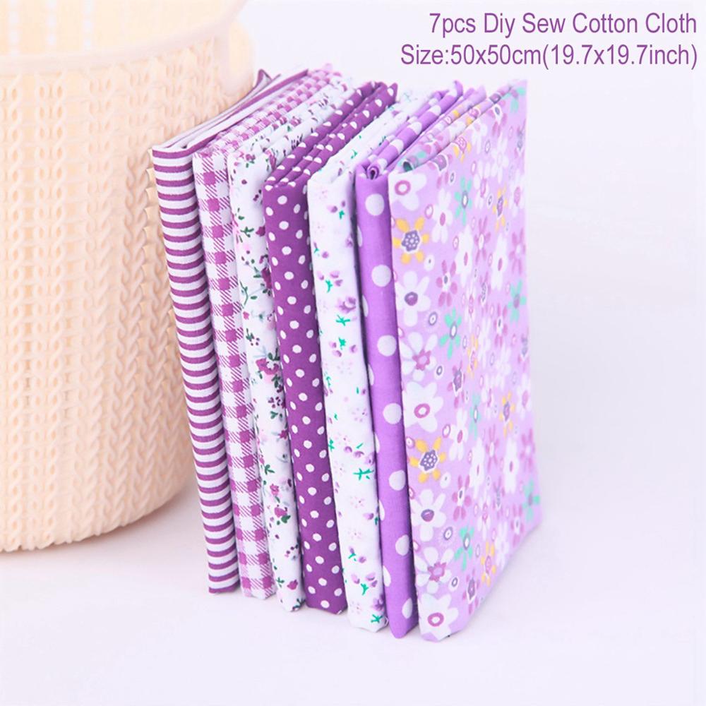 Fengrise-tissu en coton 100% imprimé | Tissus cousus et cousus, pour Patchwork, accessoires de bricolage faits à la main, 7 pièces 50x50cm: 50x50cm Purple 7pcs