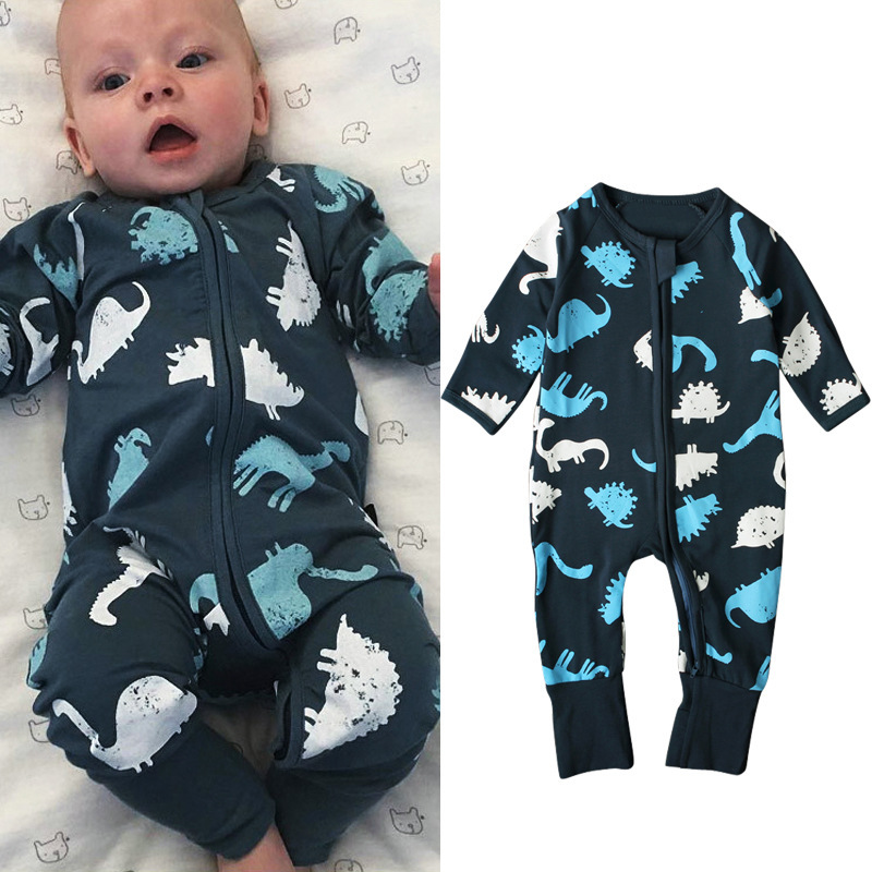 Cartoon Dinosaur Patterned Long-Sleeve Jumpsuit Zip 1.02