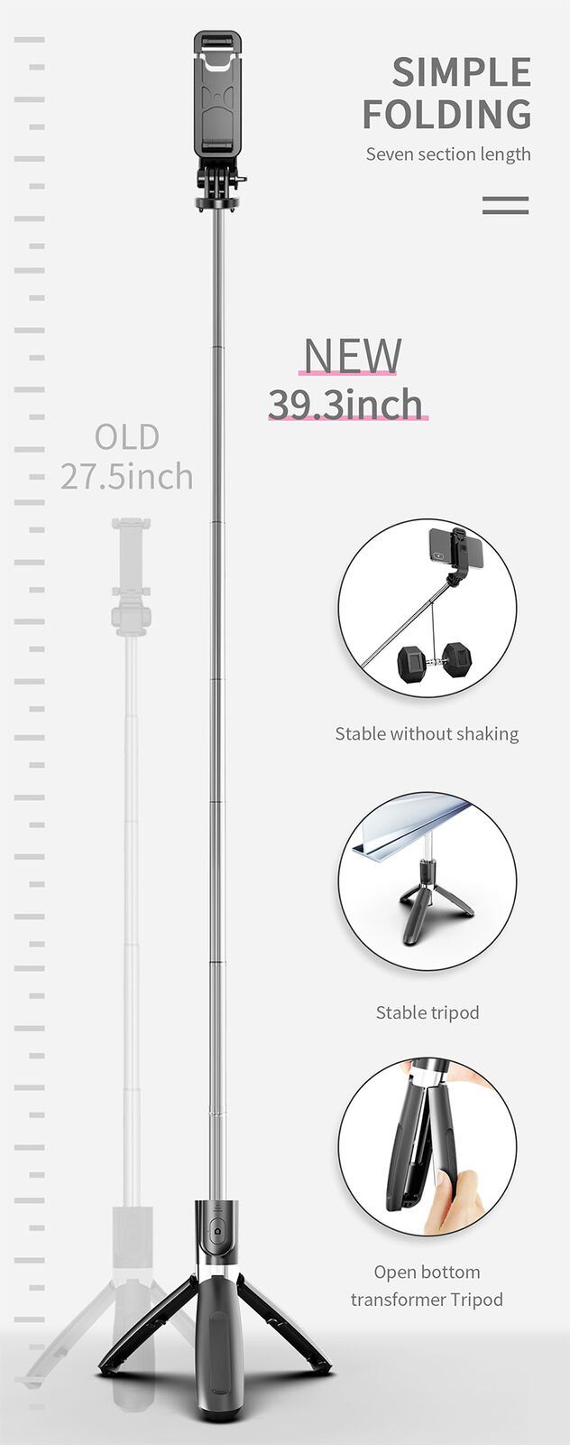 Bluetooth Remote 4.0 Afstand 10M Uitschuifbare Draadloze Selfie Stok Statief L02 Telefoon Zelf Stick Met Bluetooth Afstandsbediening