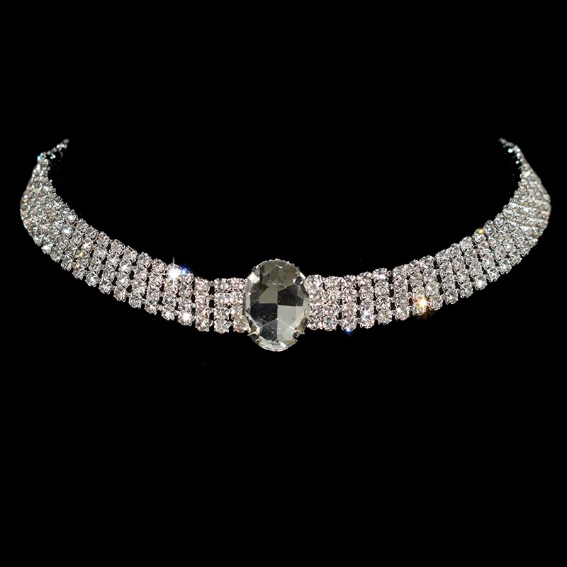Collar de cadena con circonita para mujer, Gargantilla con flores chapadas en Plata brillante, Gargantilla con diamantes de imitación para boda y