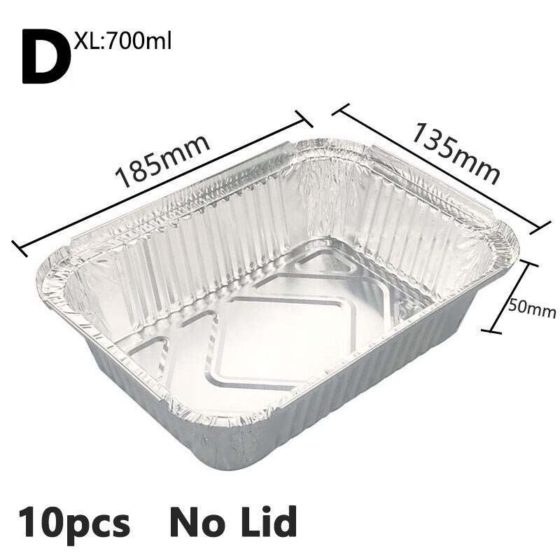 10pcs Disposable Lunch Box Rectangle Shaped Disposable Aluminum Foil Pan Take-out Food Containers with Aluminum Lids/Without Lid: D