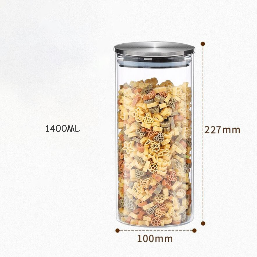 Kitchen Food Glass Storage Container Airtight Glass Food Storage Jar Heat-resistant Glass Jar Container with Stainless Steel Lid: 100x227mm
