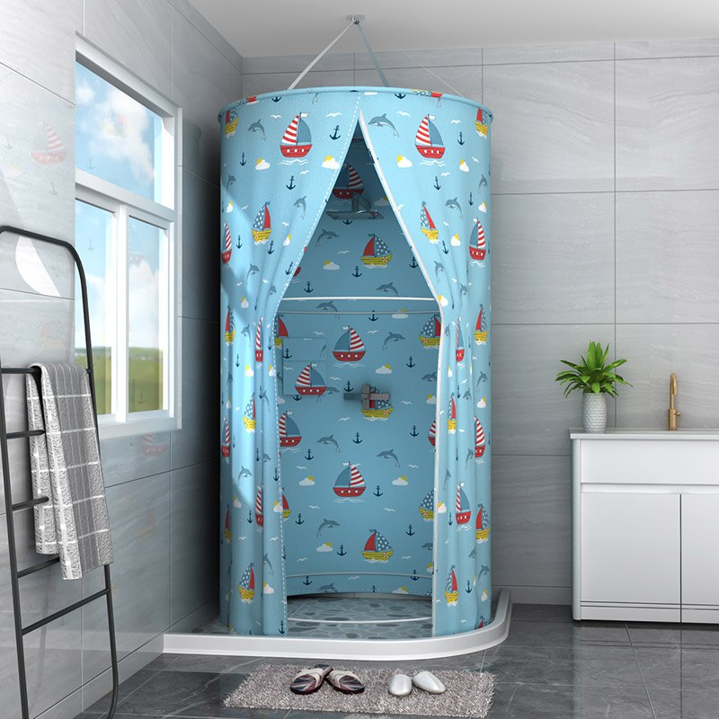 Aqumotic Tropische Groene Outdoor Bad Palm Douchegordijnen Badkamer Waterdicht Polyester Badkamer Gordijn Met Haken: Blauw / dia 100cm