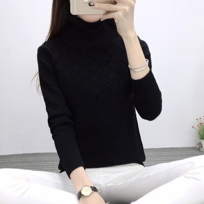 Sweaters And Pullovers For Women Autumn Winter Solid Turtleneck Knitwear Sweater Female Casual Elastic Slim Warm Coat Femme: Black / S