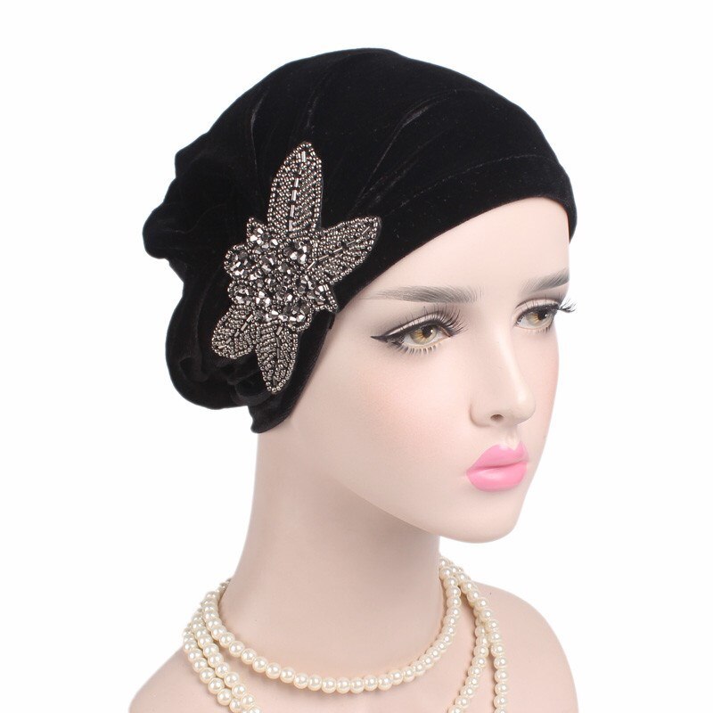 Turban en velours pour femmes, nouveaux bijoux, écharpe hijab, avec strass, bandeau islamique, pour la tête,: 2