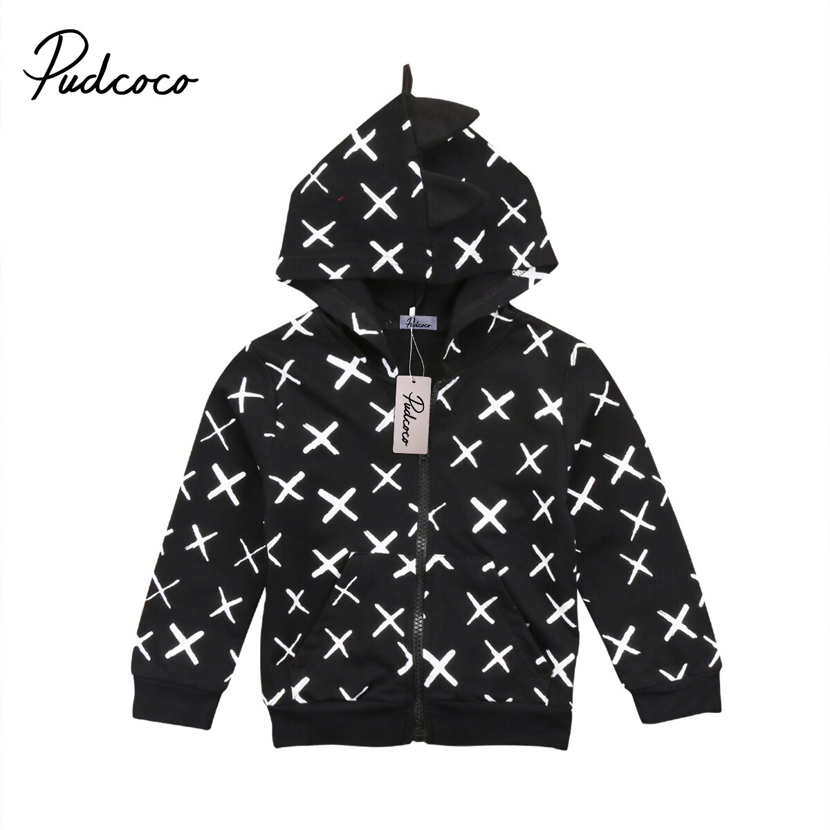 Pudcoco baby jungen schwarz dinosaurier neue stil mantel tier casaco infantil frühling herbst jecket mit kapuze langarm baby outwear