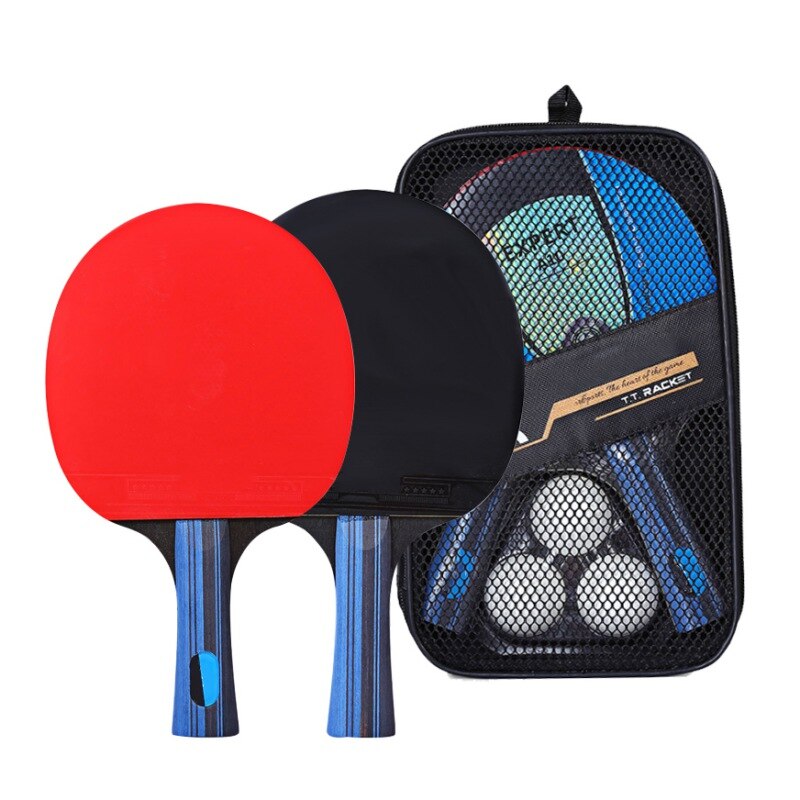 Table Tennis Racket Double Side Pimples-in Rubber Wooden Bottom Ping-pong Bats Racquet Sports Accessories With Balls Bag