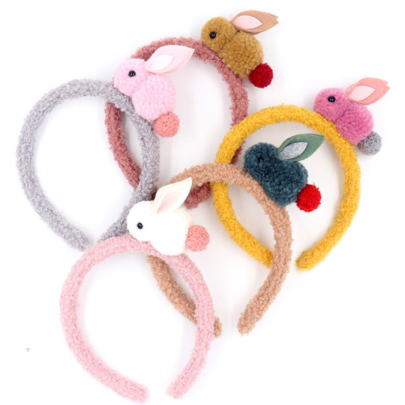 bandeau de dessin animé animal fait à la main en peluche lapin mignon coiffe unique fille pompon bandes de caoutchouc 6 couleur cheveux accessoires