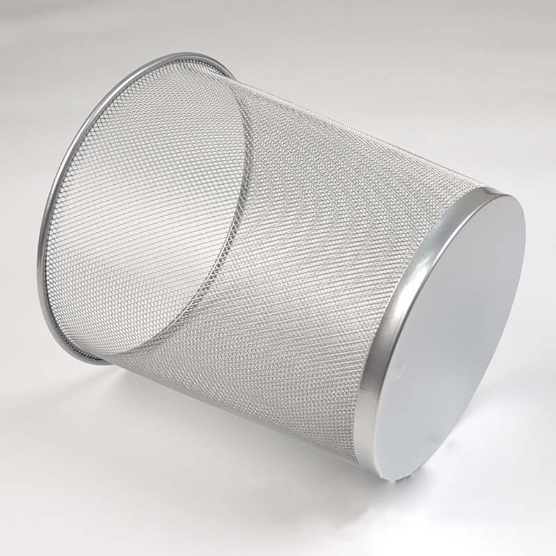 Circular Mesh Bin Waste Paper Basket Bin (Silver)