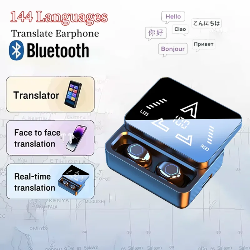 M48Pro AI Translator Earbuds Real-Time Translators Headphones 144 Languages Voice Translator Wireless Bluetooth Headset With Mic: Red