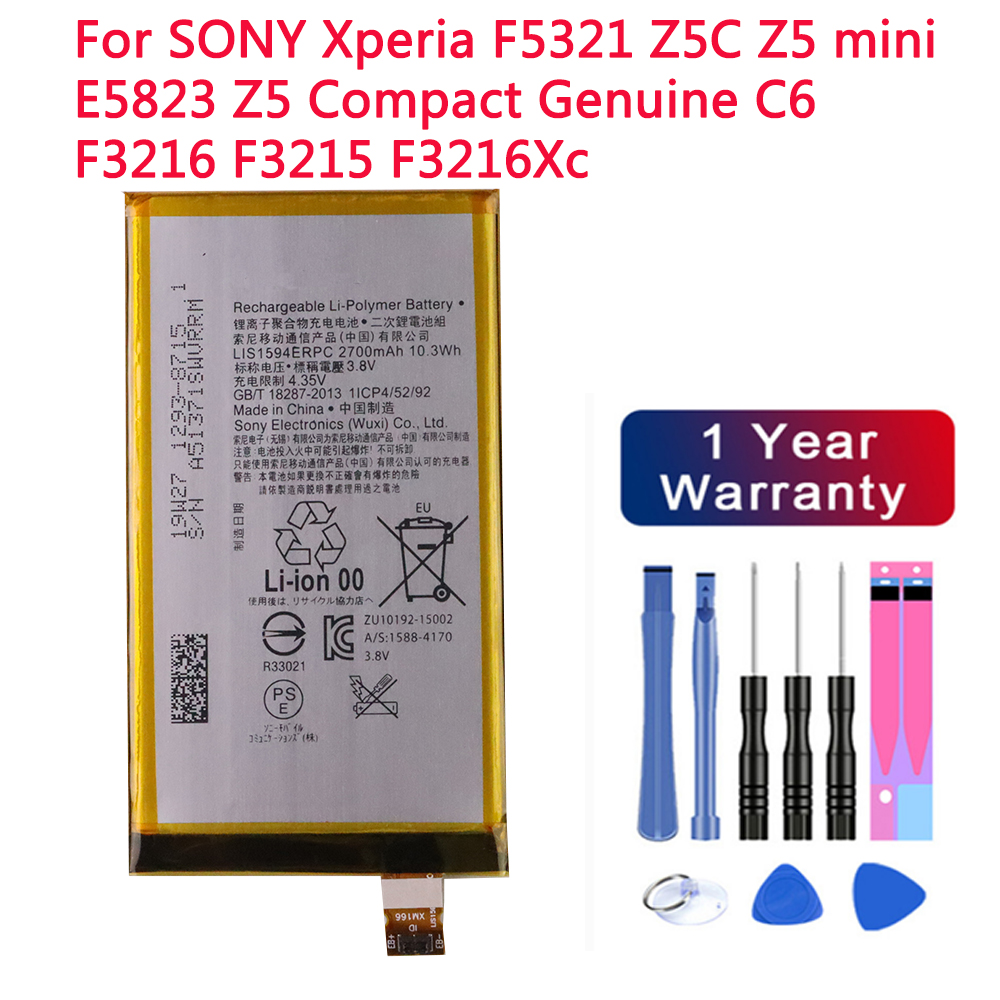 LIS1594ERPC Batterij Voor Sony Xperia F5321 Z5C Z5 Mini E5823 Z5 Compact Echt C6 F3216 F3215 F3216Xc 2700Mah