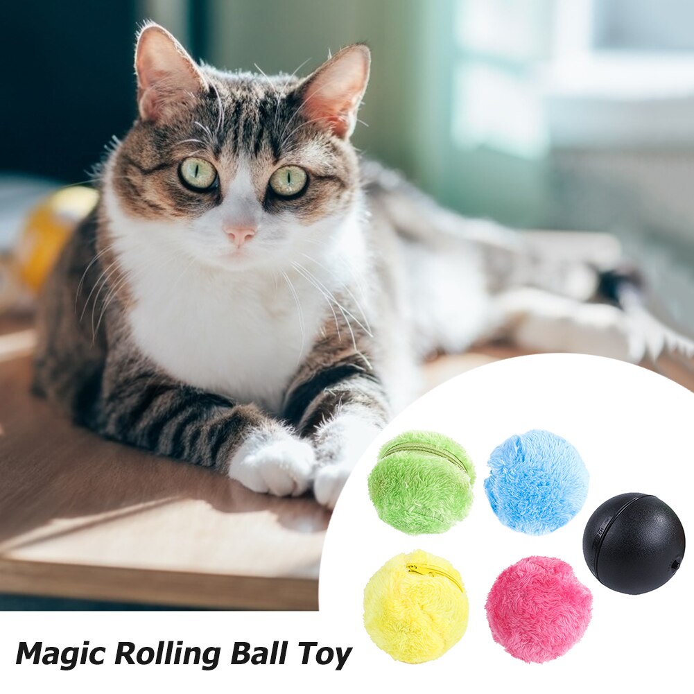 5pcs Magic Roller Ball Battery Powered Pet Electric Automatic Chew Plush Toys Dog Cat Interactive Funny Rolling Toys