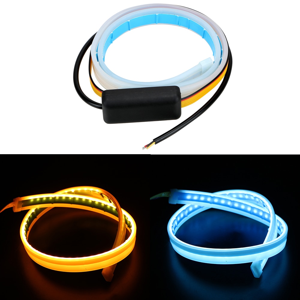 1 stücke Weiß Gelb flexibel Weichen Schlauch führen Ultrafeinen DRL 45 60cm Tagfahrlicht Blinker Lampen Auto LED Streifen 12V