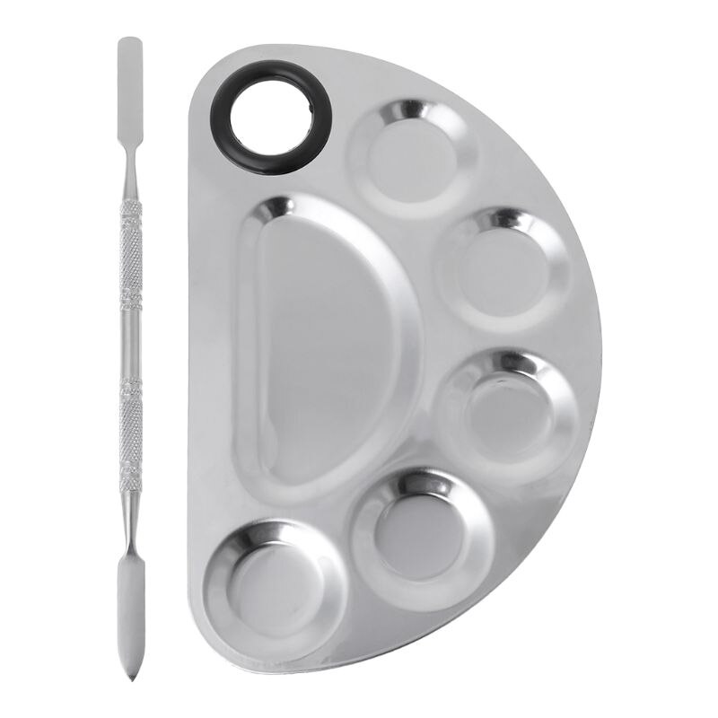 Paleta de pintura de acero inoxidable bandeja varilla mezcladora espátula Set para uñas oferta de arte suministros escolares acuarelas pinturas al óleo maquillaje: Semilunar