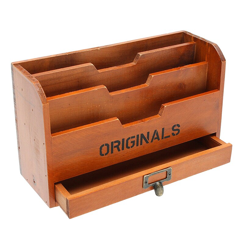 Houten Opbergdoos Brief Rack Vintage Houder Post Mail Papier Card Organizer voor Home Office DC156