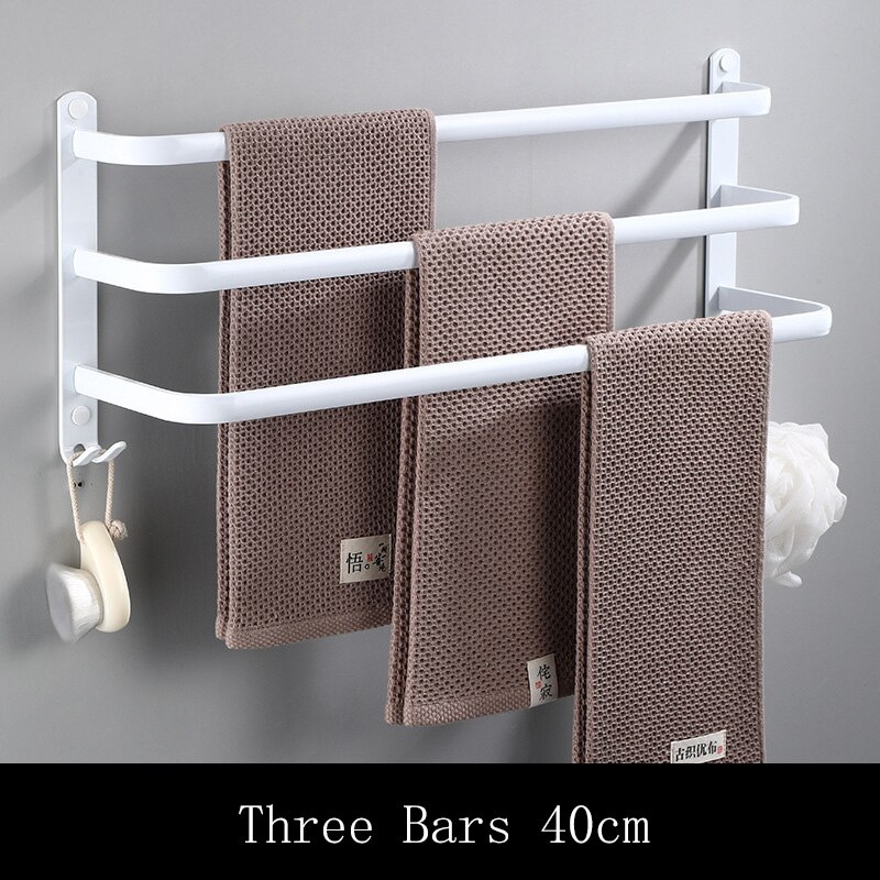 Zauberstab Montieren 30-50CM Weiß Aluminium Handtuch Gestell Halfter Doppel Drei Bar Mit Wc Kleid Haken Aufhänger Küche Schlecht Zubehör: Weiß drei 40cm