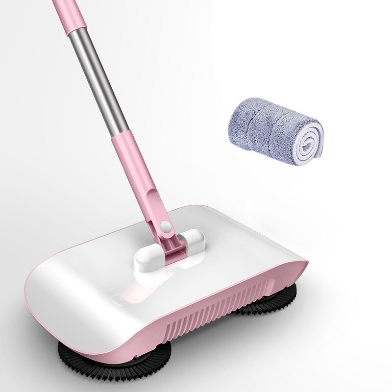 Factory direct hand push sweeper household broom dustpan mop all-in-one mop sweeper without dead corner cleaning mop: Pink 1 pcs