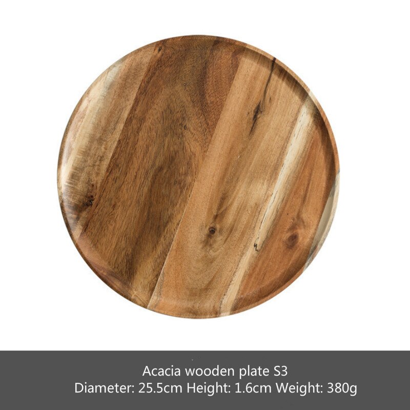 2 Japan-Style Rubber Wooden Tray Acacia Mangium Tableware Household Simple Solid Wood Disc Steak Cake Snack Healthy Wooden Dish: Acacia wooden S3