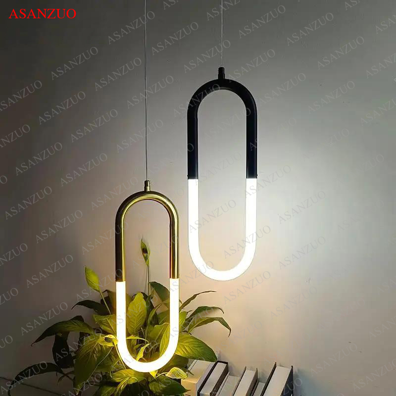 U-formade led-hänglampor i mässing för sovrum, sängbord, lång hängande lampa, köksö, matbord, heminredning, armaturer