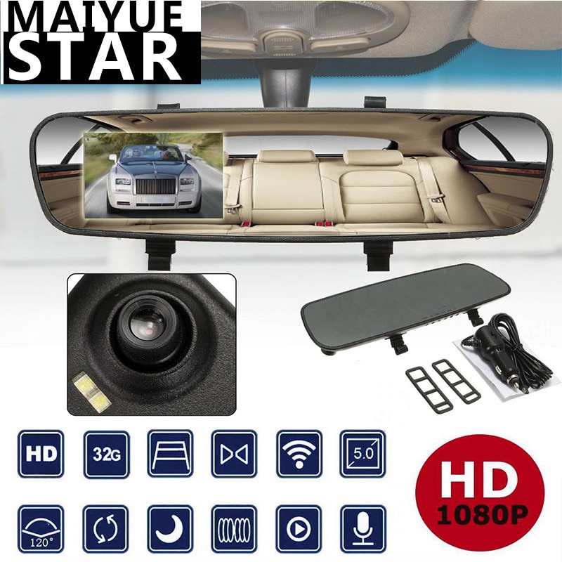 Maiyue-rétroviseur intelligent | 2.4 pouces, 720P HD, rétroviseur intelligent, contrôle du tableau de bord, caméra, enregistreur DVR