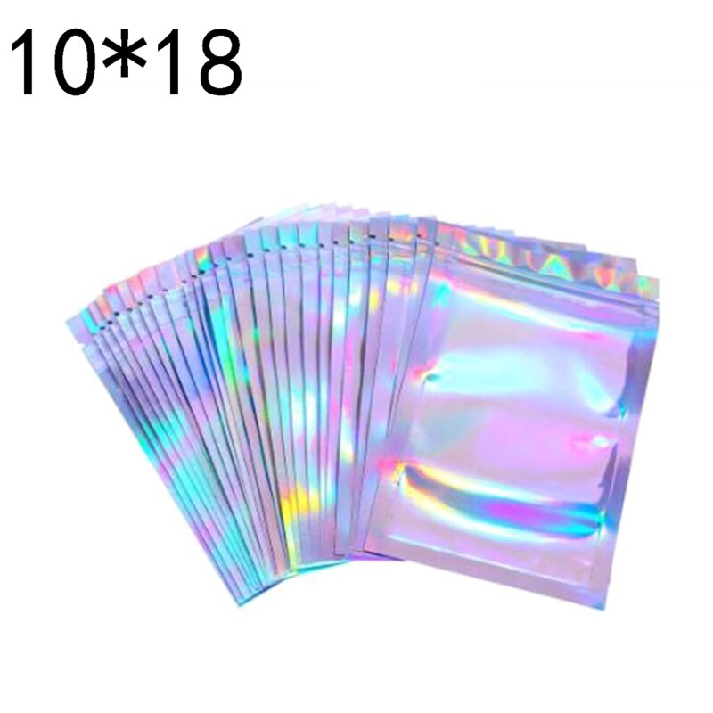 100 stücke Flache Zip-Lock Beutel Paket Tasche Holographische Ziplock Taschen Bad Salz Kosmetik Tasche Mini Aluminium Folie Taschen Make-Up zipper Tasche: colorful8