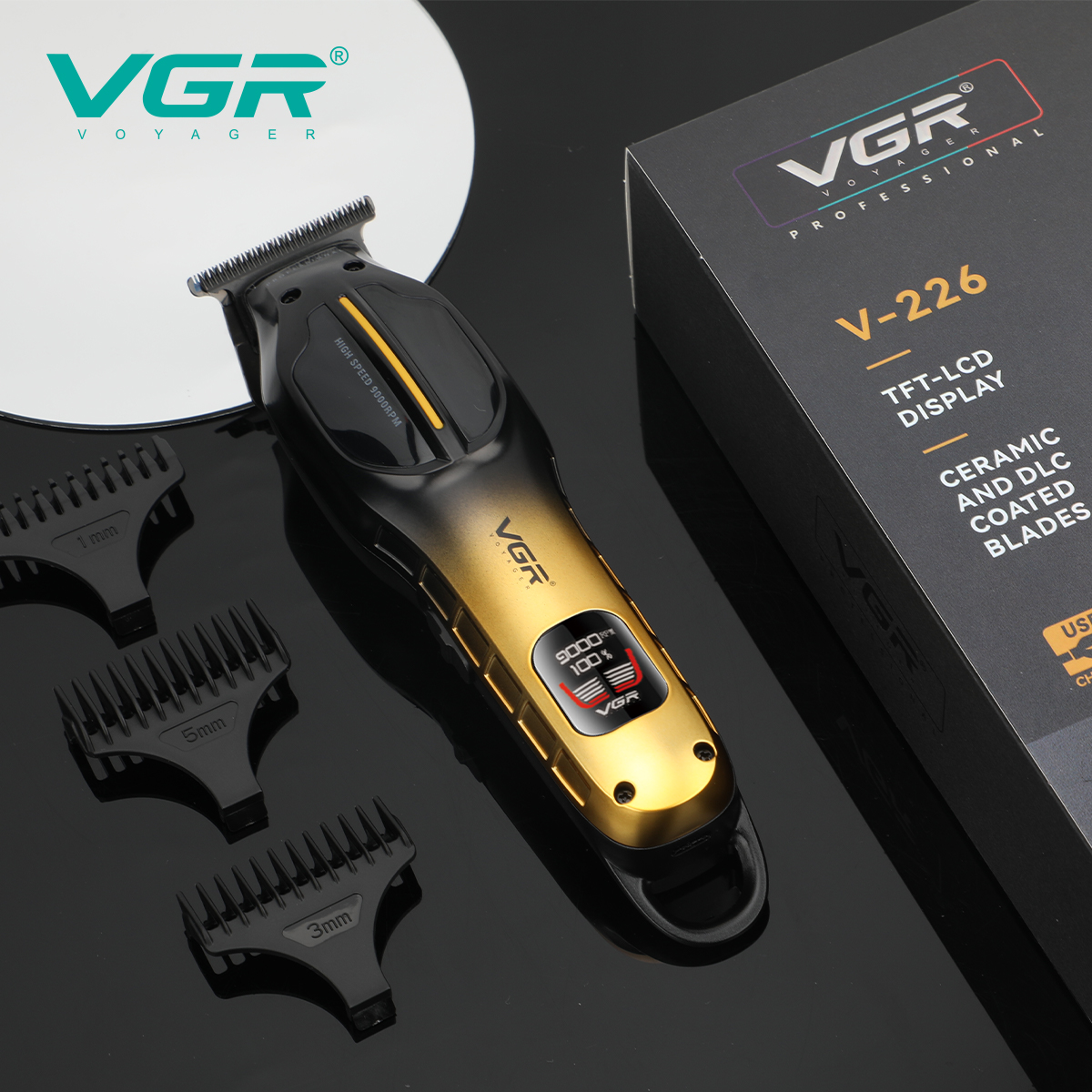 VGR Hair Trimmer Hair Cut Machine Electric Barber Adjustable Clippers 9000RPM TFT-LCD Display Trimmer for Men V-026