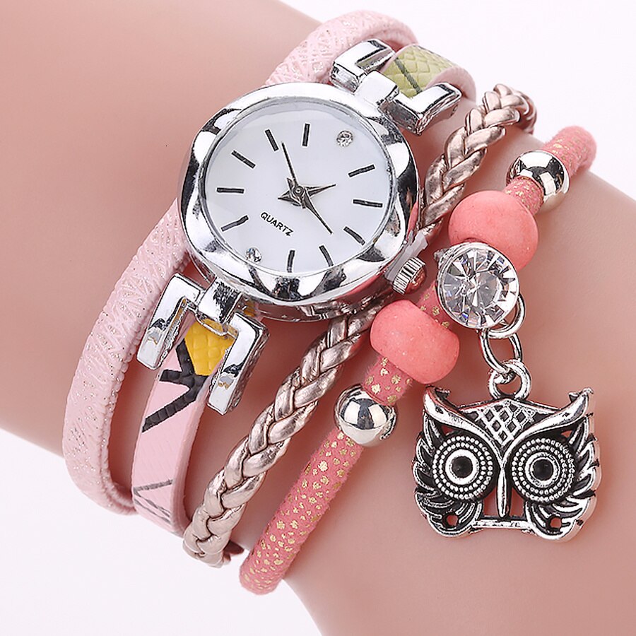 Montre Bracelet avec pendentif hibou pour femmes, décontractée, à Quartz, à la: pink