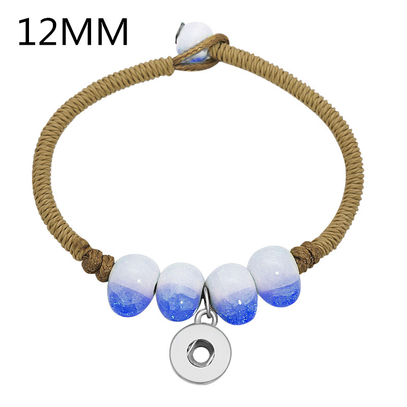 New Fashion corda marrone manuale perline sfumate in ceramica braccialetti a scatto 17CM bambini misura 12MM e 18MM bottoni automatici accessori fai da te SE0199: 12mm-blue
