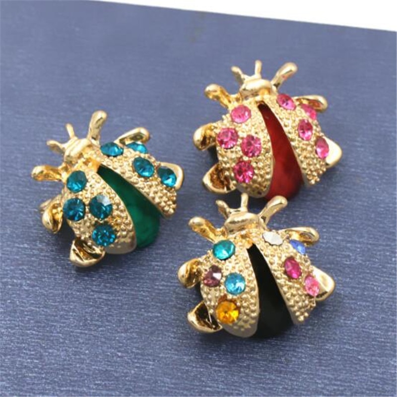 WKOUD 1Pcs Small Ladybird Colorful Crystal Rhinestones Brooch Pins For Women Or Girls