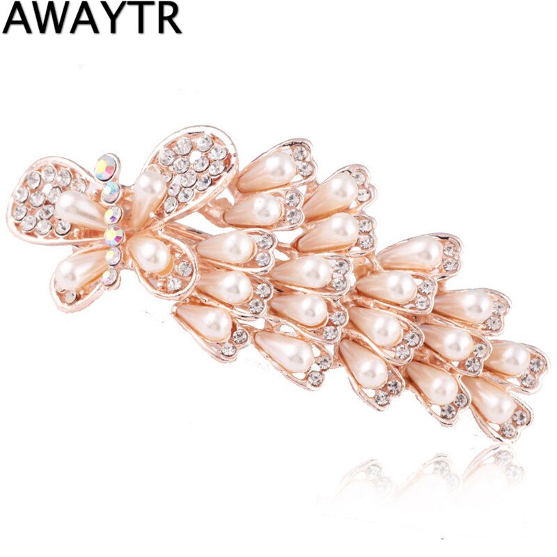 Hair Ornaments AWAYTR Female Hairpins Peacock Hairpin Pearl Cystal Hair Clips Women Hair Jewelry Rhinestone Barrettes: 07