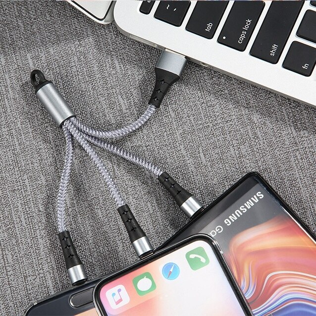 3 em 1 cabo de carregamento de corrente chave viagem portátil curto cabos para o tipo c micro usb iphone cabo de carregamento rápido para todos os smartphones