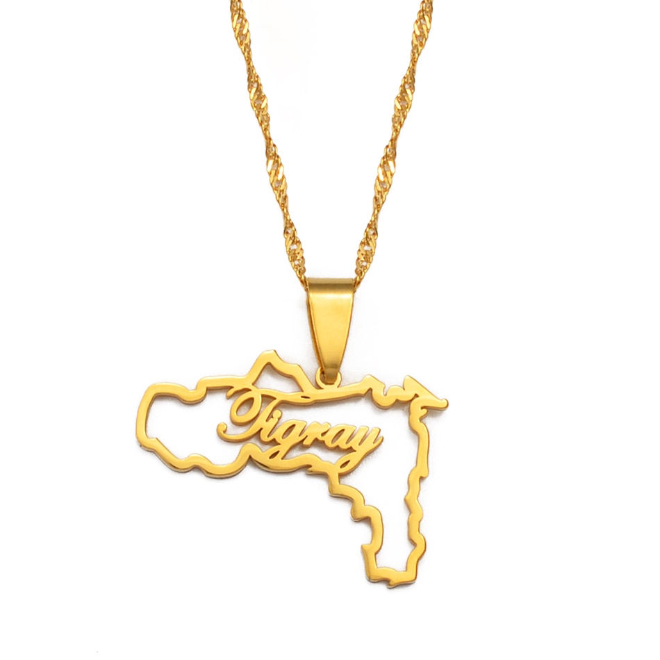 Anniyo Ethiopia Tigray Region Pendant Necklaces Gold Color African Jewelry for Women Girls #207421
