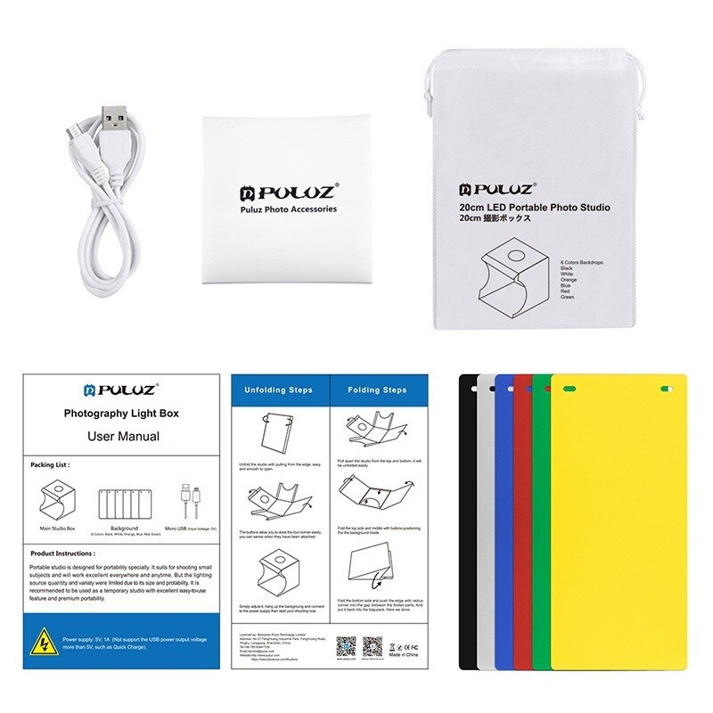 PULUZ 20CM Light Soft Box Folding Led Lightbox Tabletop Shooting Softbox Mini Photo Studio for Product Photography Background