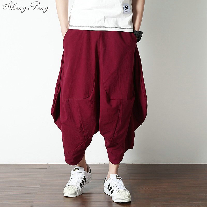 Chinese traditional kung fu wushu pants clothing for men male linen oriental style wide leg pants trousers streetwear V1611
