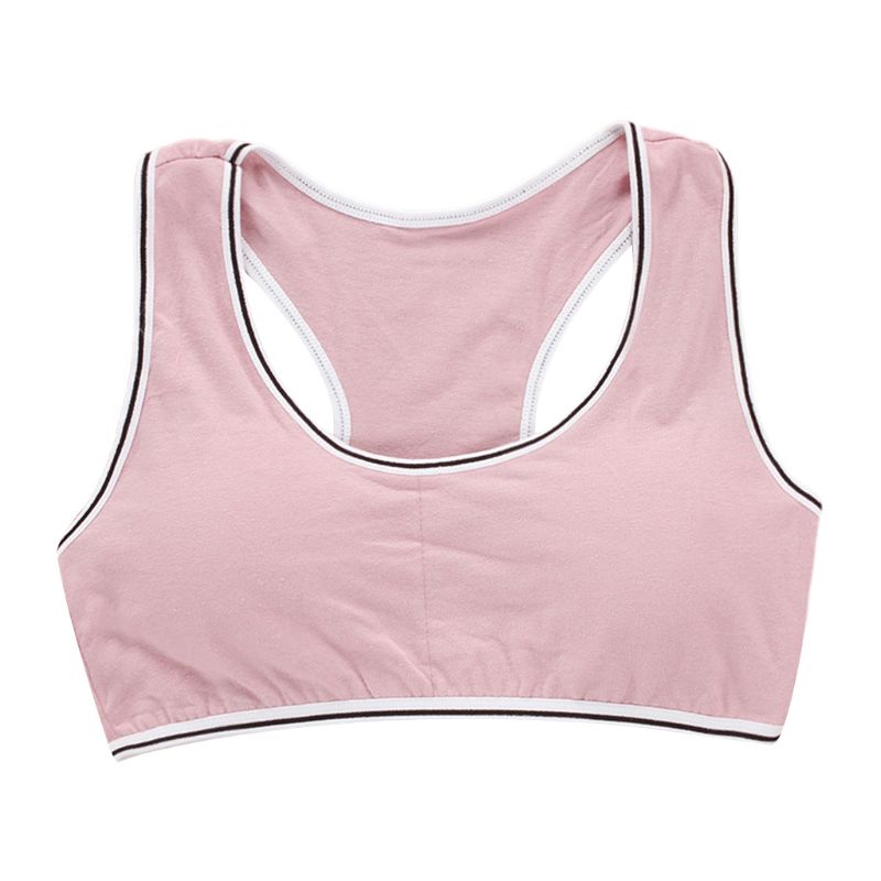 Junior Girl Wide Strap Racerback Sport Training Bra Solid Color Striped Trim Underwear Wireless Padded Bralette Casual Yoga Vest: 4