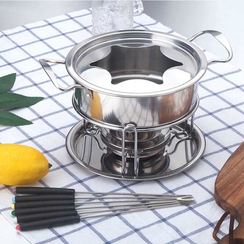 Fondue 10-Piece Set Multifunctional Stainless Steel Ice Cream Chocolate Cheese Pot Melting Kitchen Accessories