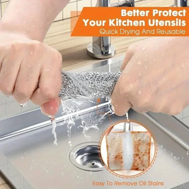 Torchon de cuisine en coton, chiffon de nettoyage en métal, chiffon de nettoyage domestique multifonctionnel en fil anti-rayures, fournitures de cuisine